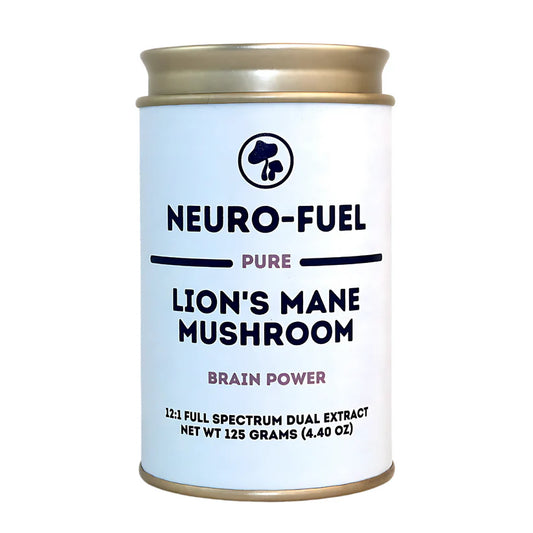 Neuro Fuel - Extracto dual 12:1 puro de Melena de León Orgánico para la Memoria, el Enfoque y la Cognición - Disponible en 5 tamaños: 75, 125, 150, 200 y 250 gramos. Bolsa de cáñamo incluida!