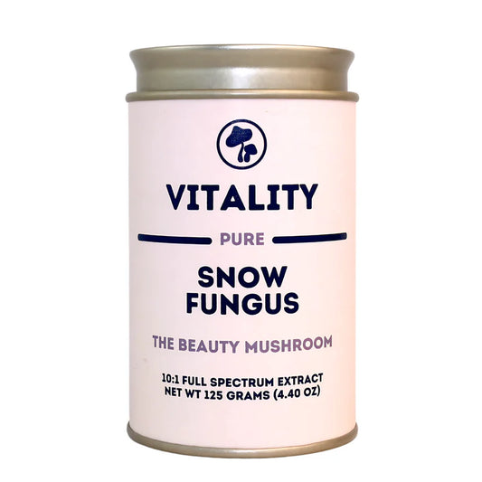 Vitalidad - Hongo de Nieve Orgánico "El Hongo de la Belleza" Extracto doble 10:1 para Hidratación y Enfoque de la piel - Disponible en 5 tamaños: 75, 100, 125, 200 y 250 gramos. Bolsa de cáñamo incluida!
