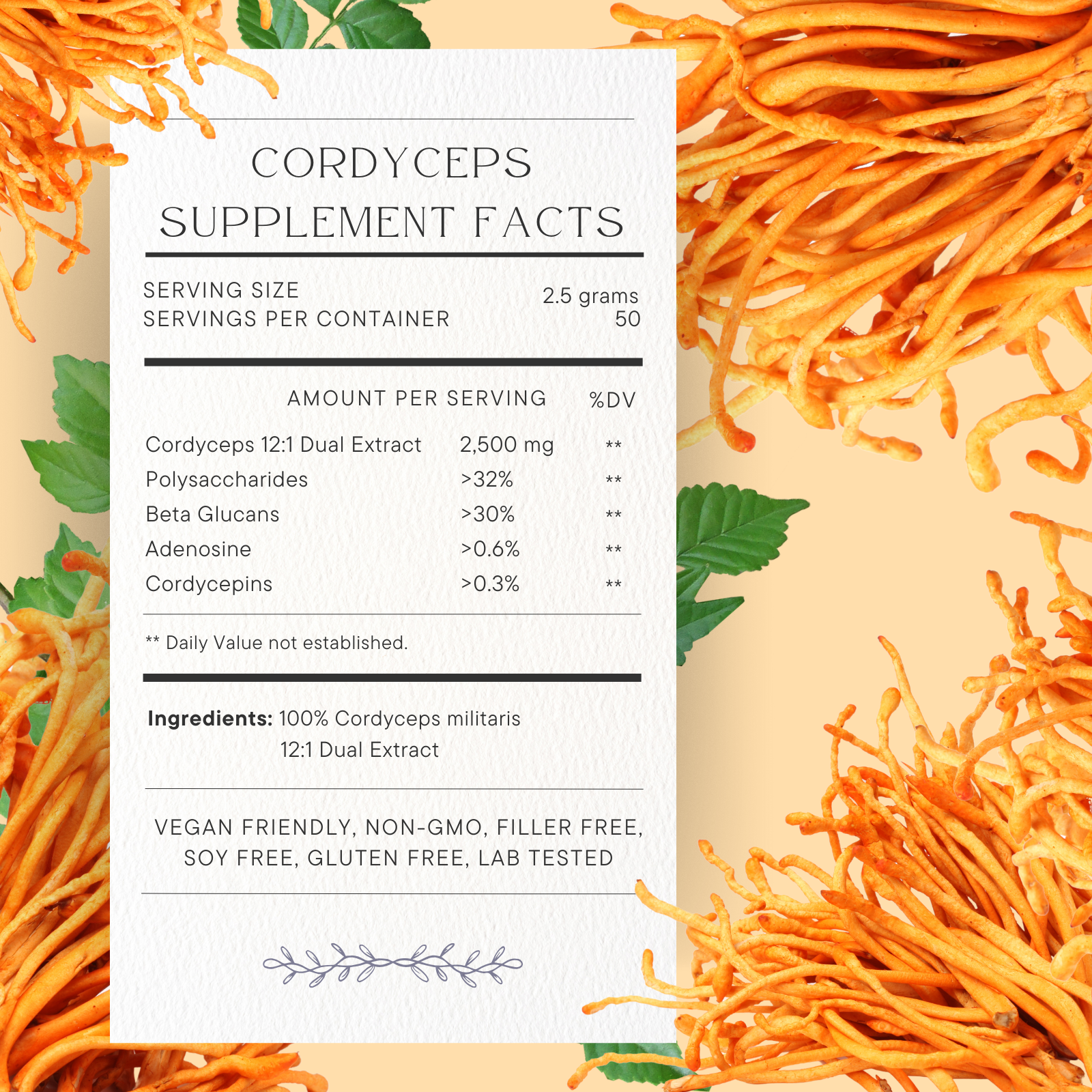 Energía - Cordyceps militaris Orgánico 12:1 Extracto Dual de Espectro Completo "Energía, Resistencia, Aguante, Actuacíon" - Disponible en 5 tamaños: 75, 100, 125, 200 y 250 gramos. Bolsa de cáñamo incluida!