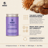 Fórmula de 9 hongos Orgánicos: Melena de león, Reishi, Cordyceps, Chaga, Cola de Pavo, Hongo de Nieve, Shiitake, Maitake y Enokitake. Disponible en 5 tamaños: 75, 100, 125, 200 y 250 gramos. Bolsa de cáñamo incluida!